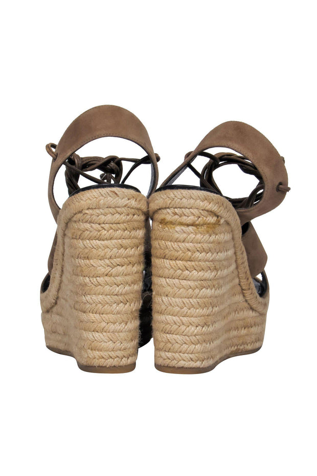 Current Boutique-Saint Laurent - Beige Suede Platform Woven Wedges Sz 9.5