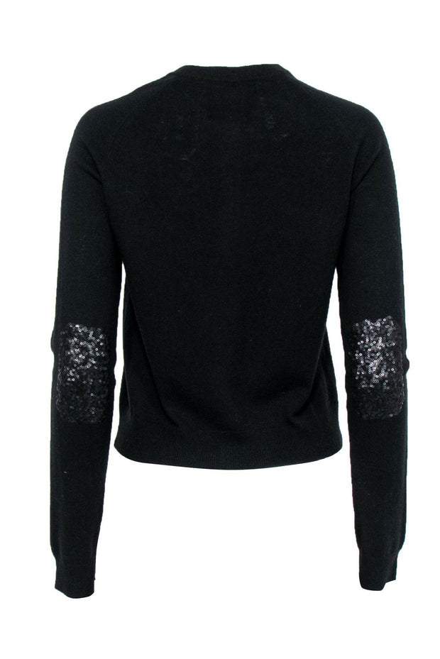 Current Boutique-Zadig & Voltaire - Black Wool Blend Button-Up Cardigan w/ Sequin Elbow Patches Sz M