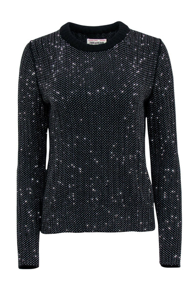 Current Boutique-Zadig & Voltaire - Black & Rhinestone Crew Neck Sweater Sz M
