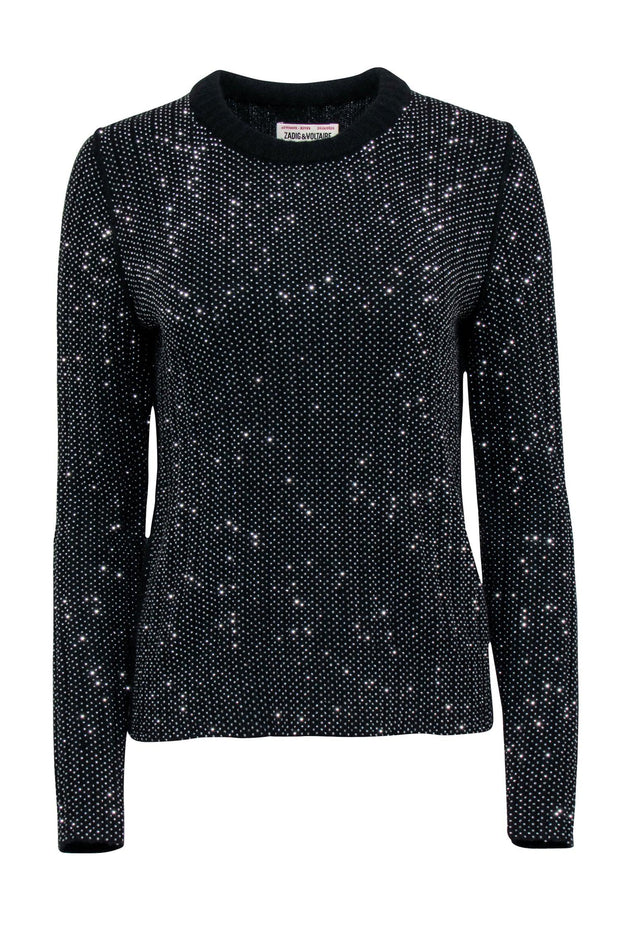 Current Boutique-Zadig & Voltaire - Black & Rhinestone Crew Neck Sweater Sz M