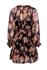 Current Boutique-Zimmermann - Black & Blush Floral Print Sheer Mini Dress w/ Ruffles Sz 1