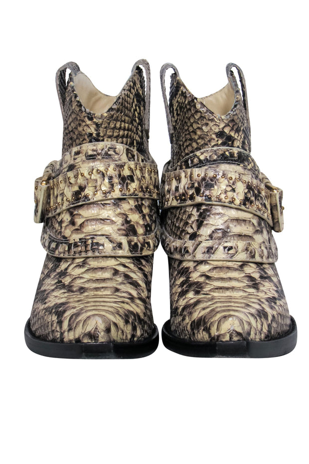 Current Boutique-Zimmermann - Beige Snakeskin Embossed Studded Western-Style Booties Sz 6.5